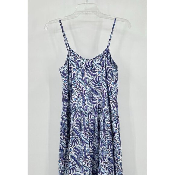 J CREW MAXI DRESS tiered cotton voile floral paisley sleeveless purple blue XS - Picture 9 of 12